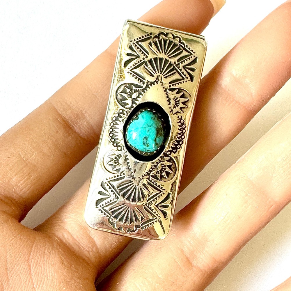 Navajo Turquoise Money Clip Sterling Mens Gift Handmade Skeets Shadowbox Stamped